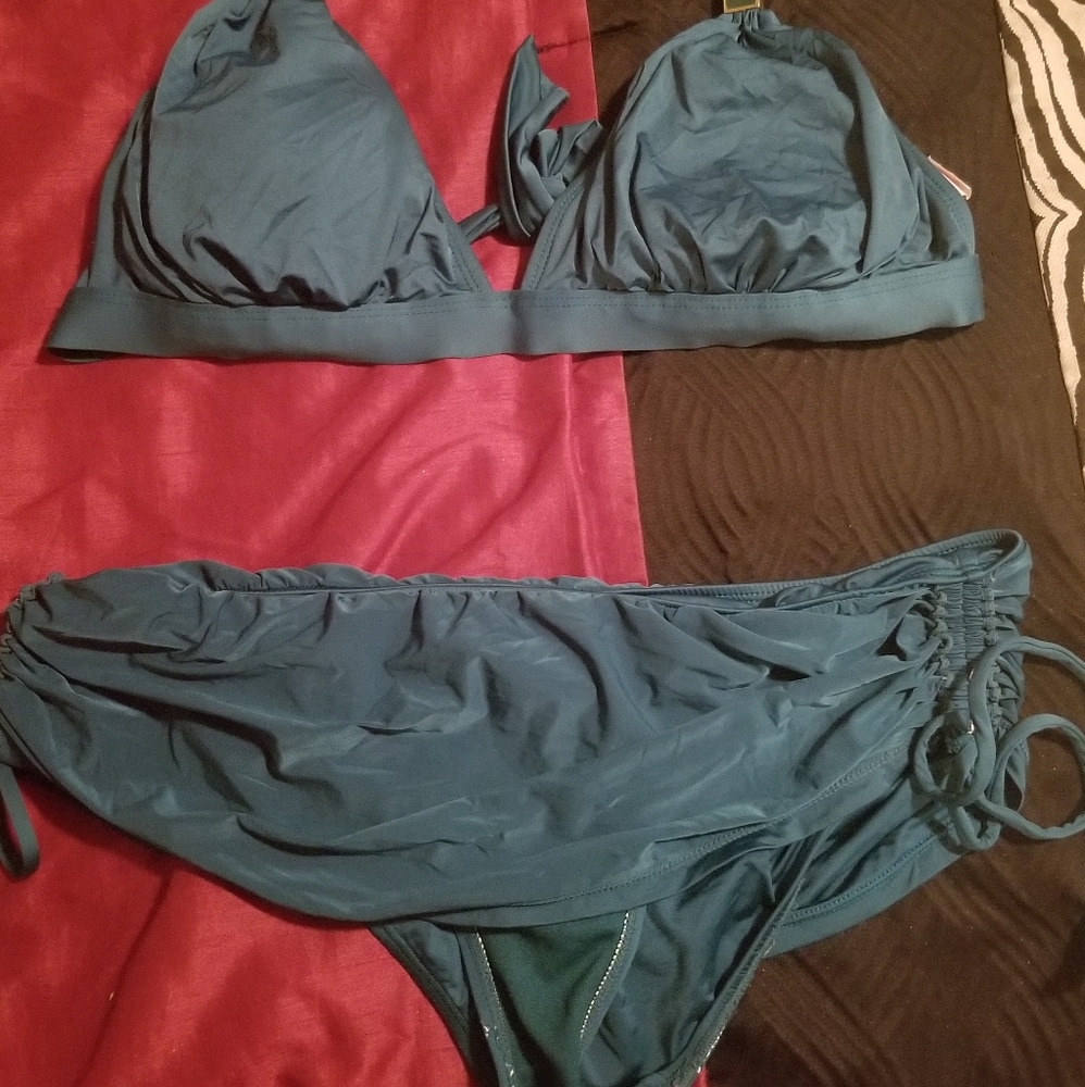 Dark green tie bikini